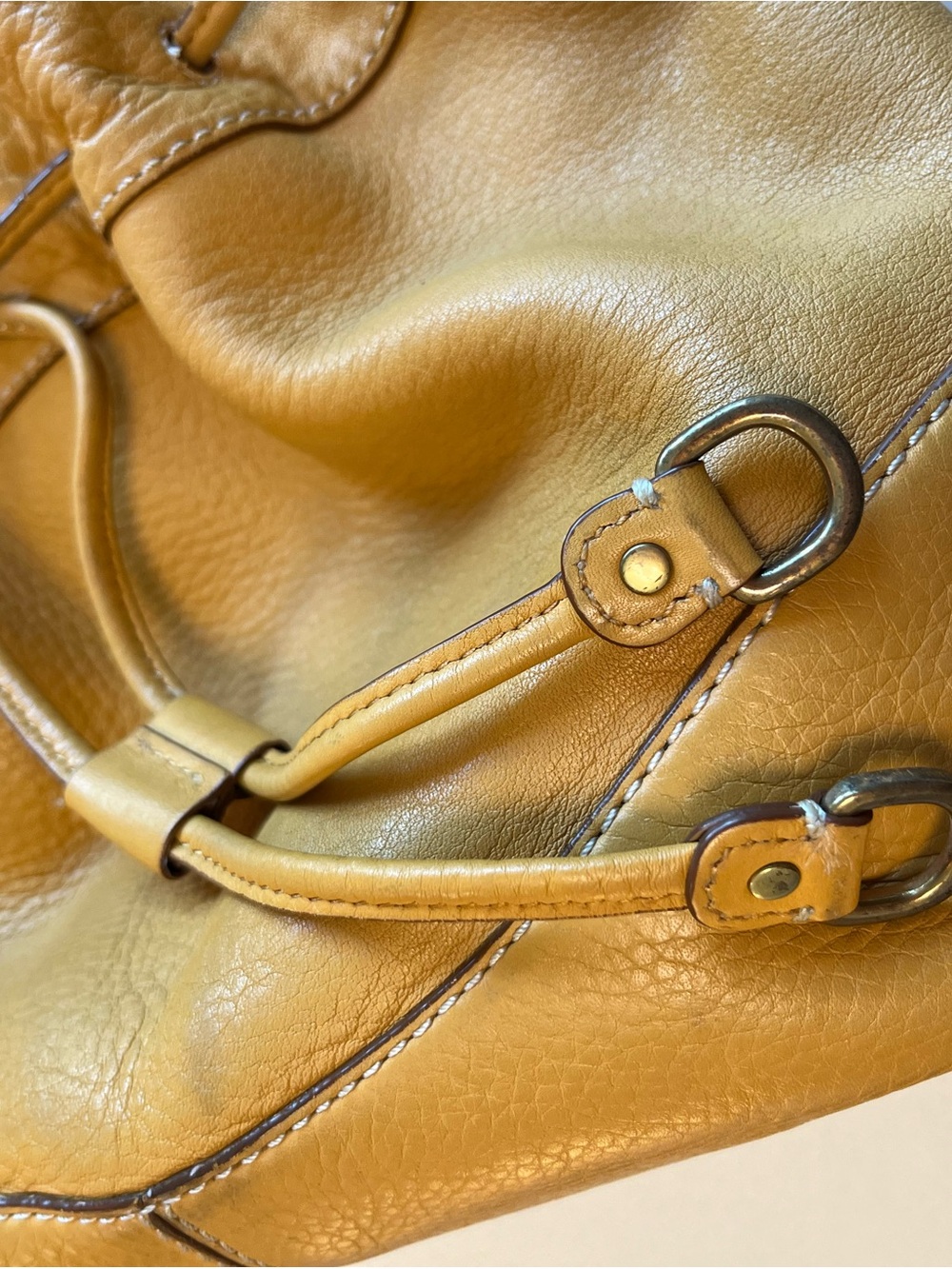 Cole Haan Mustard Leather Drawstring Shoulder Bag - Picture 5 of 14